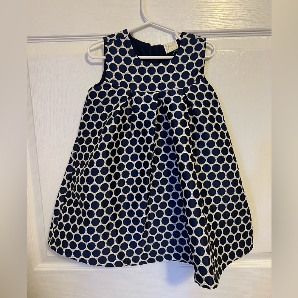 Jusbe navy, cream and gold lurex dress